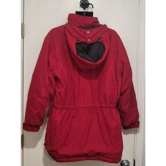 Vintage Woolrich Lined Hooded Coat Women Sz L Holly Berry Red‎ Winter Outerwear - Picture 5 of 11